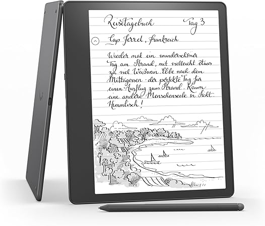 Amazon Kindle Scribe 2022 e-reader and writing tablet with a 10.2-inch glare-free display, adjustable warm light, and included stylus for reading, note-taking, and journaling.