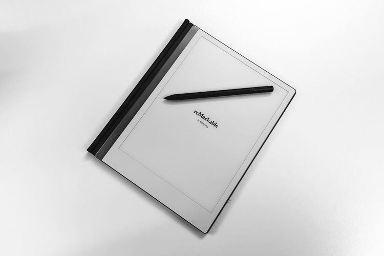 reMarkable Tablet for Note-Taking and Digital Planning with Stylus, featuring an e-ink display designed for a paper-like writing experience, shown with 'Vision 2025' mind map and task list on screen.