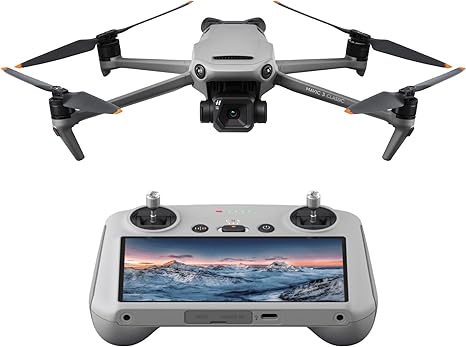DJI Mavic 3 drone with dual-camera system, Hasselblad 4/3 CMOS sensor, 5.1K video recording, and advanced obstacle avoidance for professional-grade aerial photography.