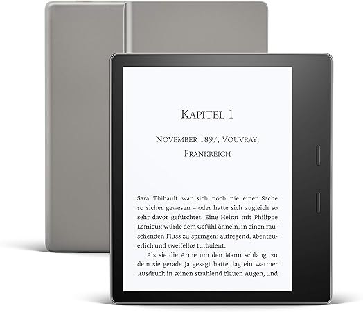 Amazon Kindle Oasis e-reader with 7-inch high-resolution display, adjustable warm light, ergonomic design, and waterproof build for premium reading experience.