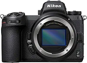Nikon Z6 II mirrorless camera with 24.5MP full-frame sensor, 4K video recording, dual processors, and excellent low-light performance for professional photography and videography.