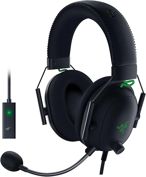 Razer BlackShark V2 gaming headset with advanced 50mm drivers, detachable microphone, memory foam ear cushions, and THX Spatial Audio for immersive gaming.